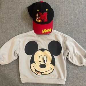 Disney Mickey Mouse Youth Baseball hat and Mickey Friends Sweatshirt size 2T